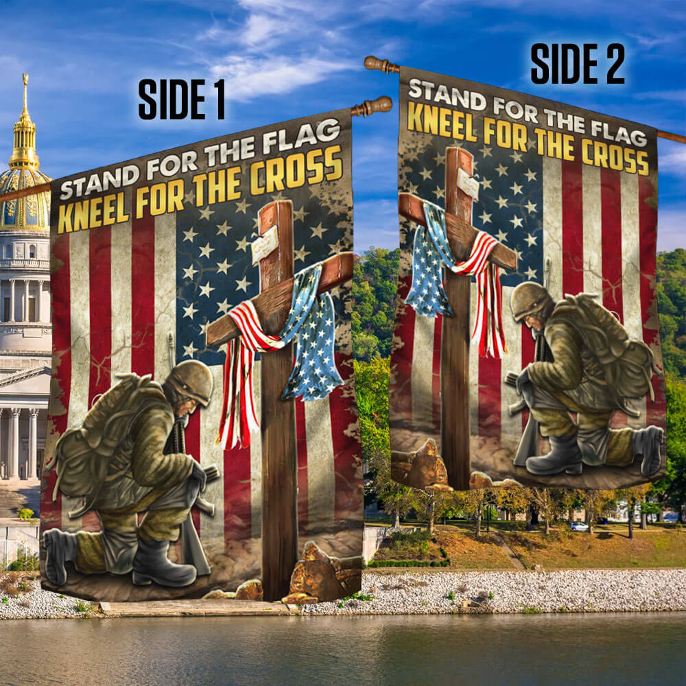 Veteran Kneeling Cross American Flag Stand For The Flag Kneel For The Cross MLN1368F