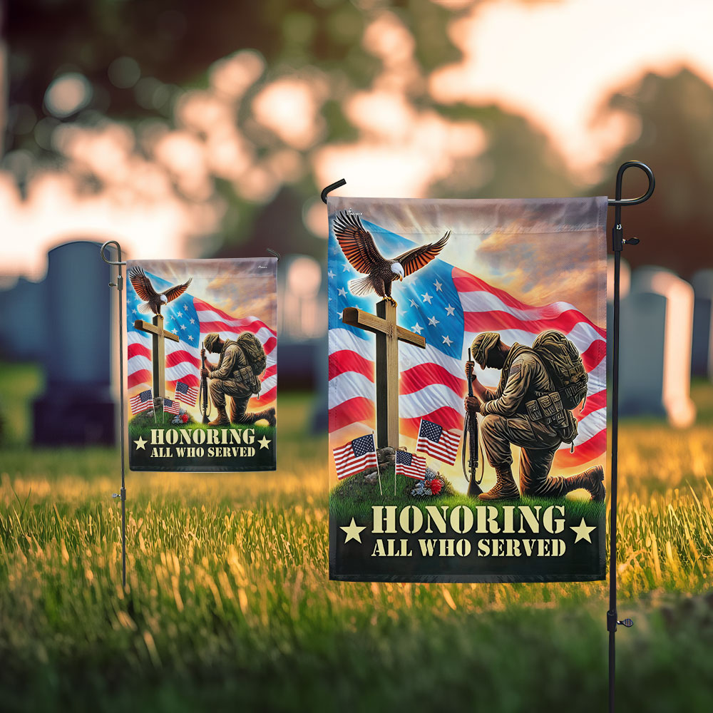 Veterans Day Honoring All Who Served Kneeling Soldier Veteran American Flag MLN4043F