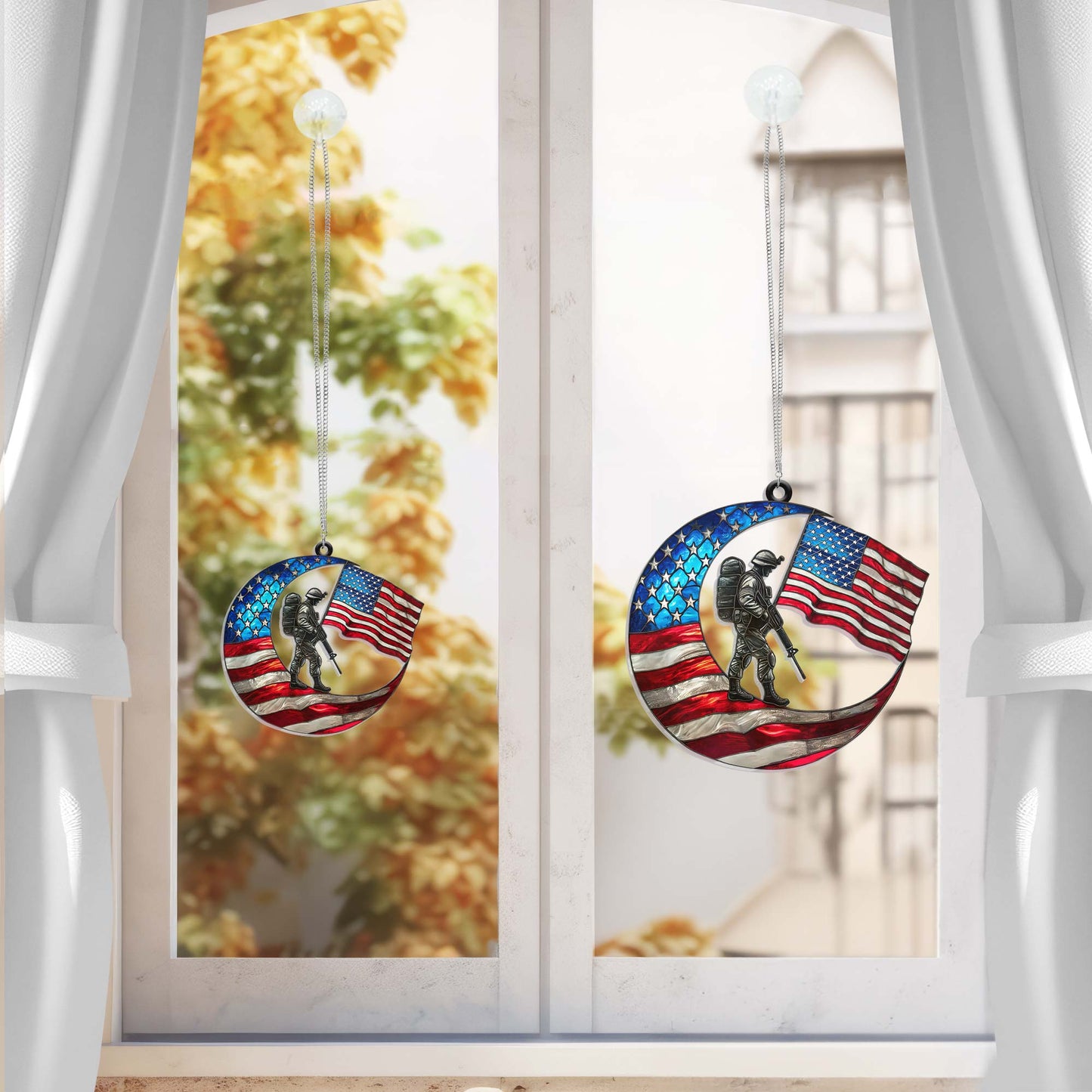 Veterans Day American Soldier Crescent Moon Suncatcher Acrylic Hanging TQN3861AS