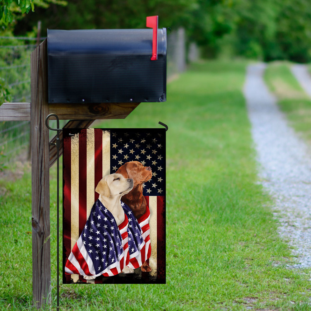 Yellow And Red Fox Labrador Retriever Flag FLAGWIX  ™ American Patriot Flag Wrapped in Glory