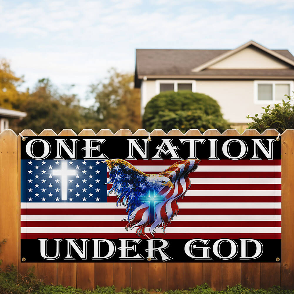 One Nation Under God American Eagle Patriot Fence Banner TPT1649FB