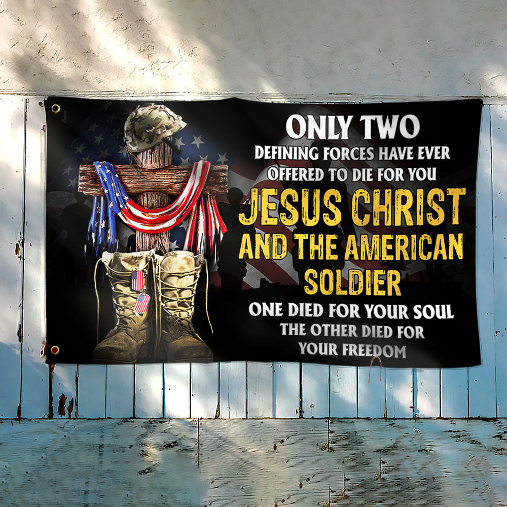 U.S. Veteran Day Grommet Flag Jesus Christ And The American Soldier TQN1013GF