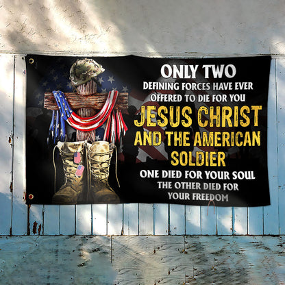 U.S. Veteran Day Grommet Flag Jesus Christ And The American Soldier TQN1013GF