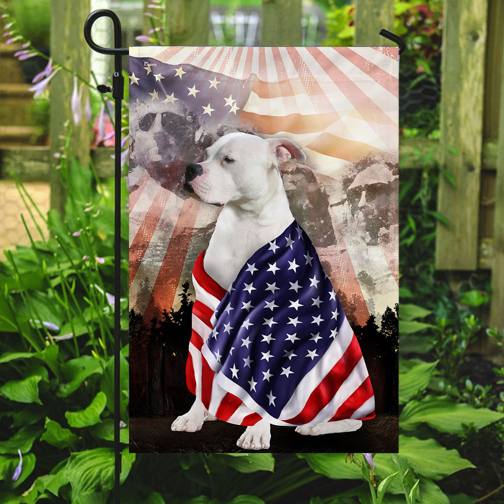 Patriotic American Bulldog With Mount Rushmore Flag