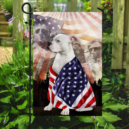 Patriotic American Bulldog With Mount Rushmore Flag