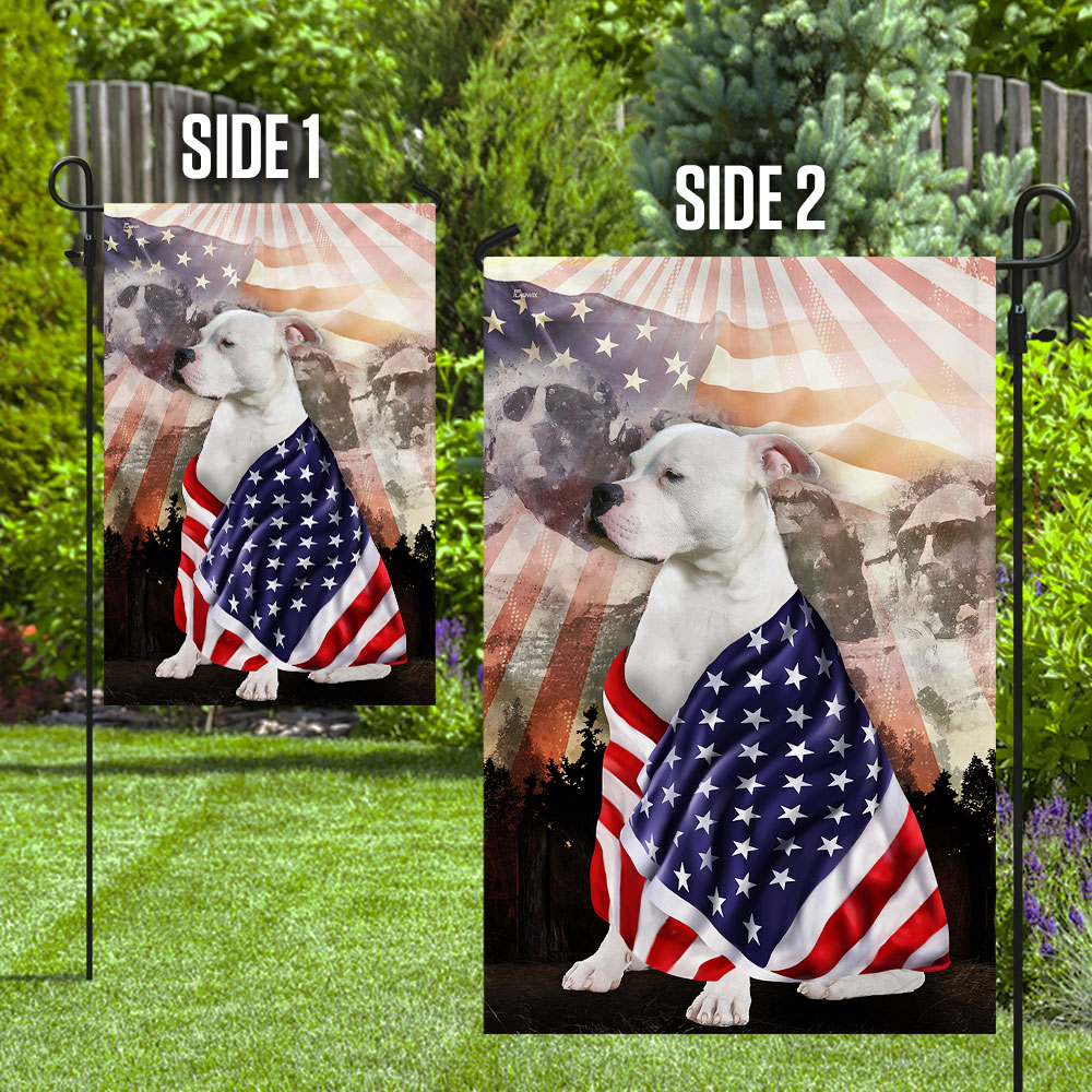 Patriotic American Bulldog With Mount Rushmore Flag
