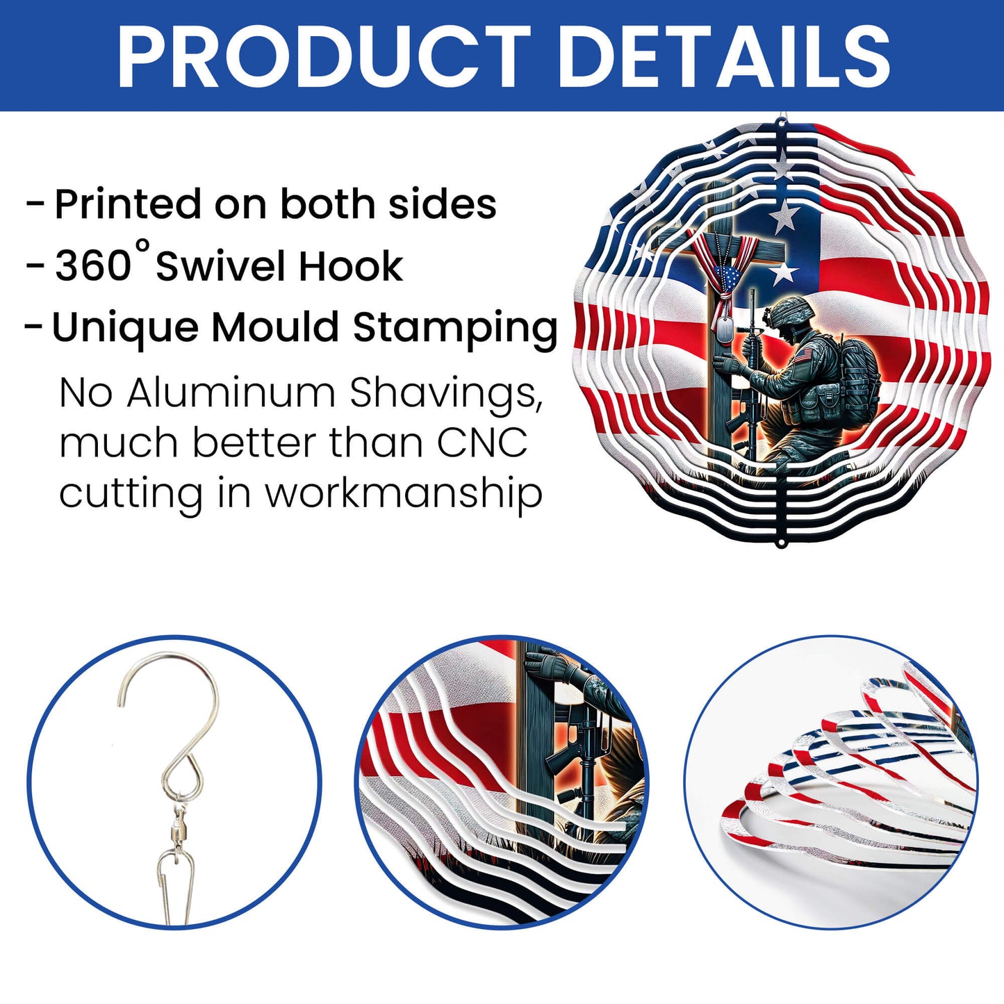 Stand For The Flag, Veteran Christian Cross Memorial Wind Spinner TPT1608WS