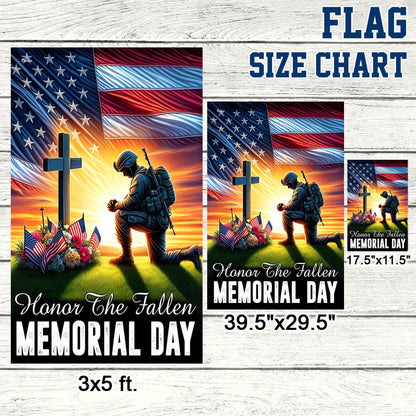 FLAGWIX Veteran Memorial Day Honor The Fallen American Soldier Kneeling The Cross Flag MLN2739F