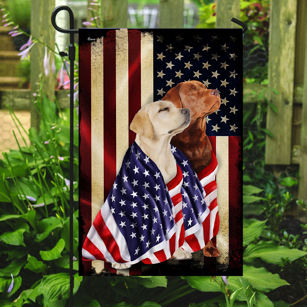 Yellow And Red Fox Labrador Retriever Flag FLAGWIX  ™ American Patriot Flag Wrapped in Glory