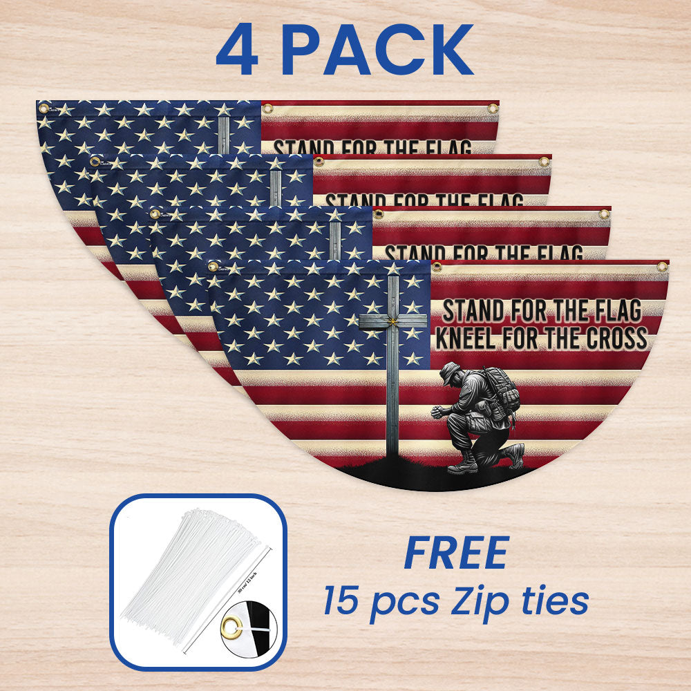 Veteran Kneeling Christ Cross American Non-Pleated Fan Flag MLN2609FL