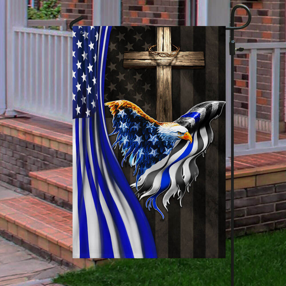 The Thin Blue Line American Eagle Christian Cross Flag THB3698F