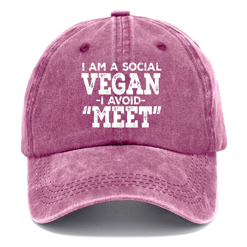I Am A Social Vegan I Avoid Meet Sarcastic Print Cap
