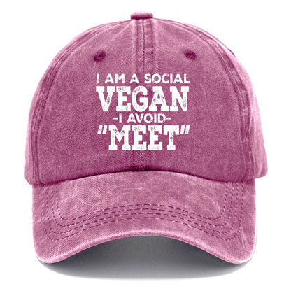 I Am A Social Vegan I Avoid Meet Sarcastic Print Cap