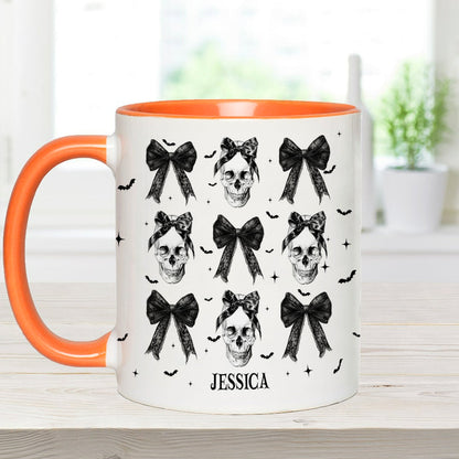 Coquette Bow Halloween Skull - Personalized Skull Accent Mug