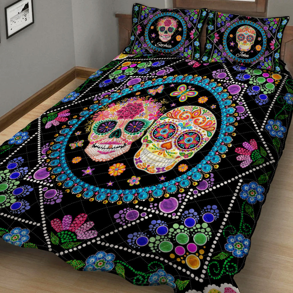 Skull Couple - Personalized Skull Quilt Set