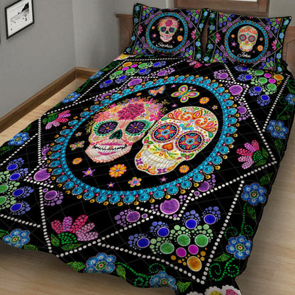 Skull Couple - Personalized Skull Quilt Set