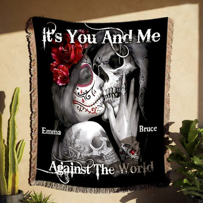 It's You And Me Against The World - Personalized Skull Woven Blanket