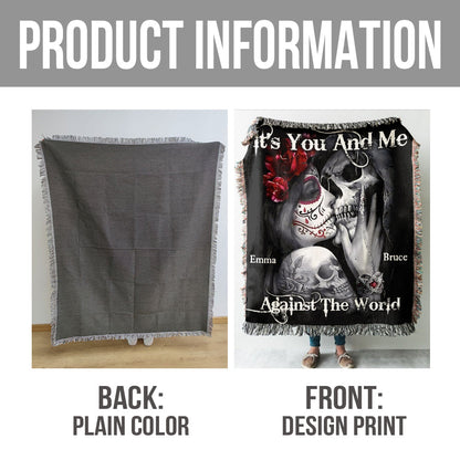It's You And Me Against The World - Personalized Skull Woven Blanket