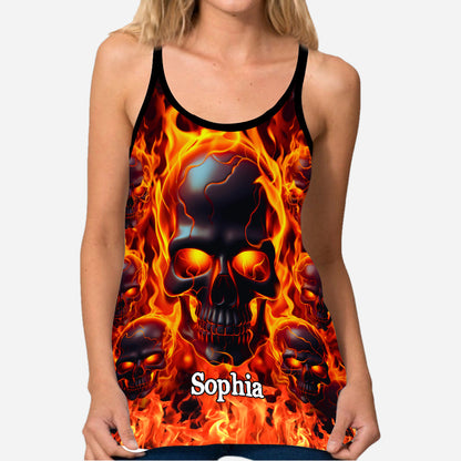 Melted Skull On Fire - Personalized Skull Cross Tank Top