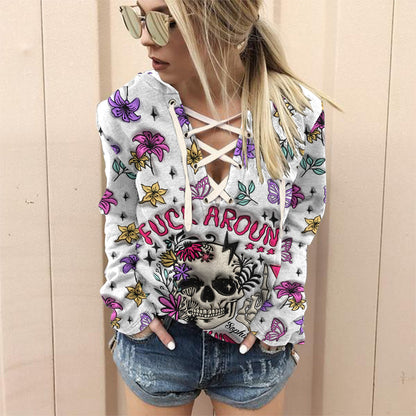 Fuck Around And Find Out - Personalized Skull Off Shoulder Long Sleeve Dress