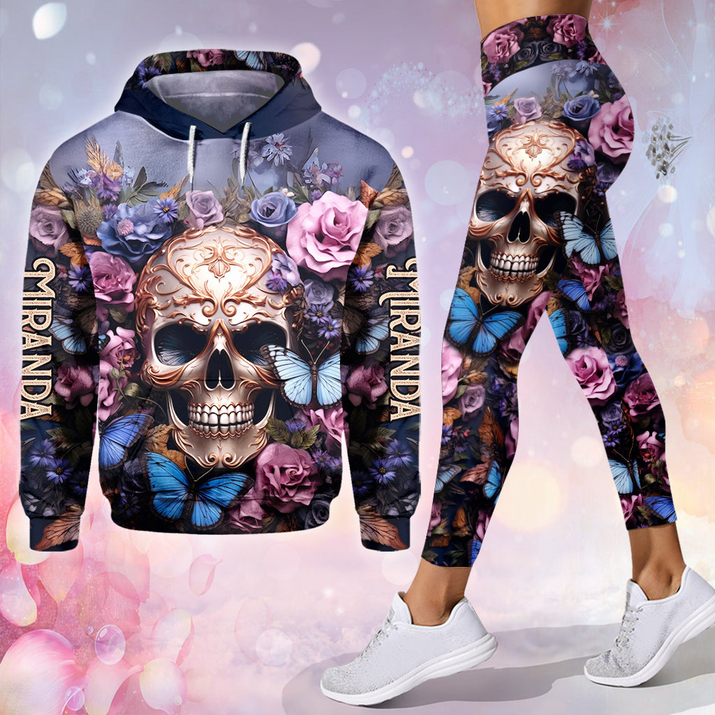 Beauty Of The Dark Skull Roses Butterflies - Personalized Skull Hoodie and Leggings