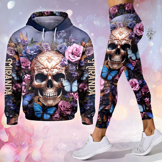 Beauty Of The Dark Skull Roses Butterflies - Personalized Skull Hoodie and Leggings