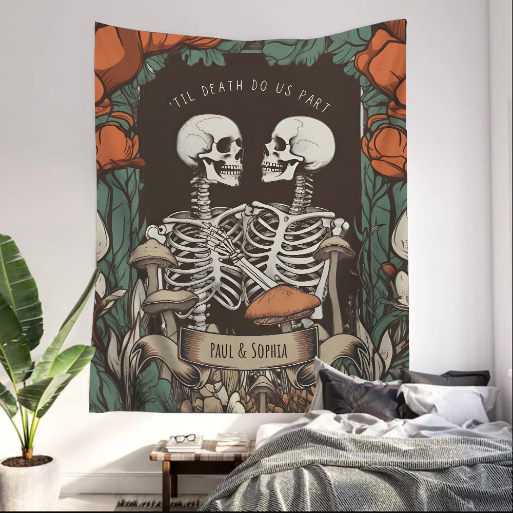 Till Death Do Us Part - Personalized Skull Wall Tapestry