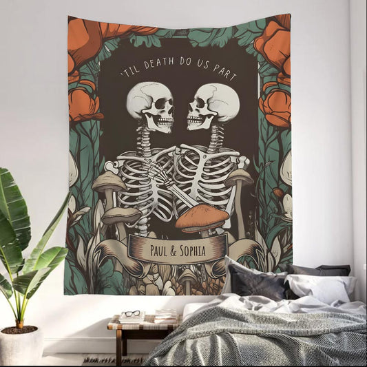 Till Death Do Us Part - Personalized Skull Wall Tapestry