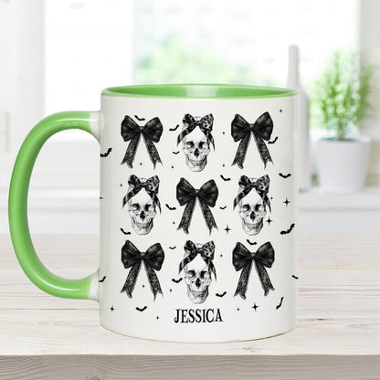 Coquette Bow Halloween Skull - Personalized Skull Accent Mug