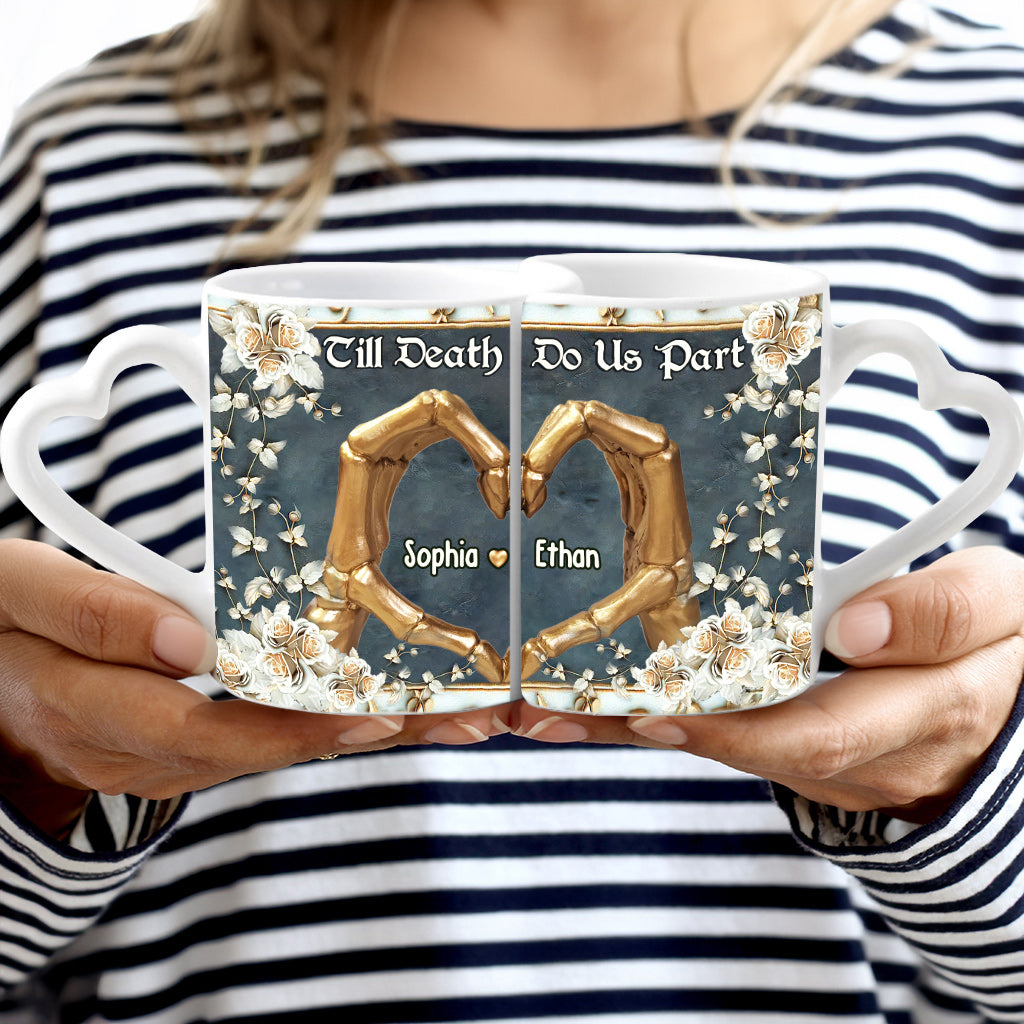 Till Death Do Us Part - Personalized Skull Matching Heart Handle Mug