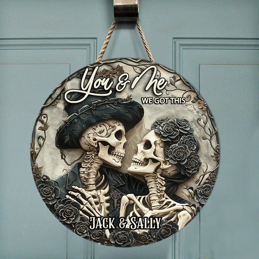 You & Me - Personalized Skull Round Wood Sign