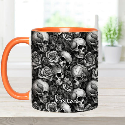 Skull Roses Black And White - Personalized Skull Accent Mug