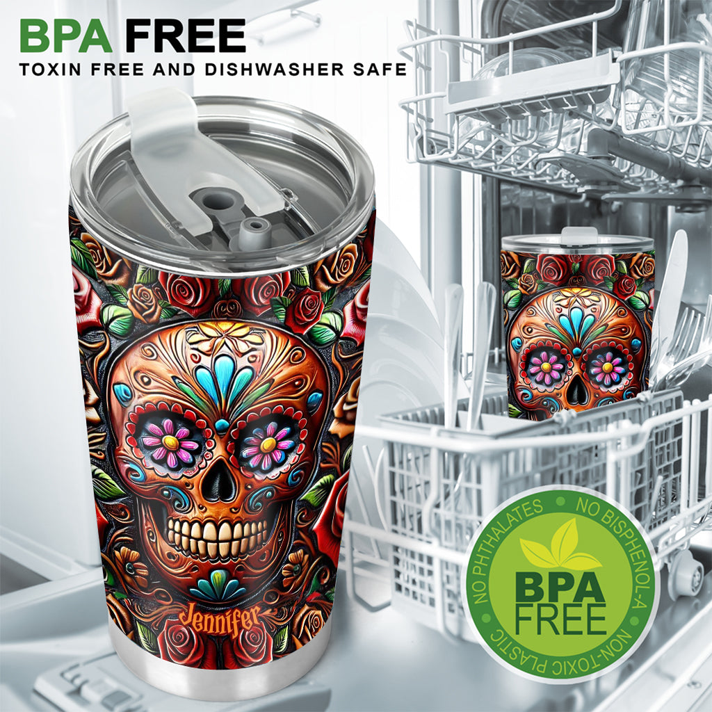 Roses And Skull - Personalized Skull Tumbler
