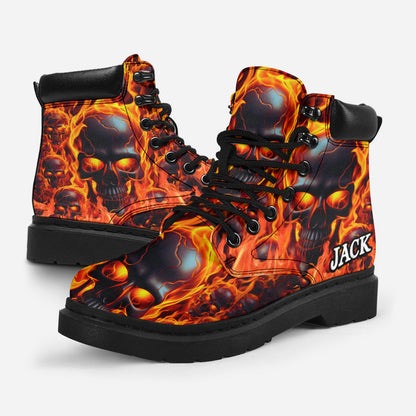 Melted Skull On Fire - Personalized Skull All Season Boots