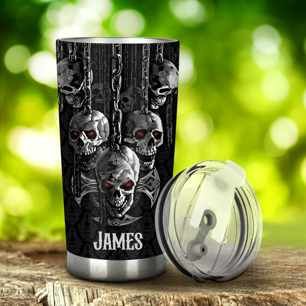 Smoky Black Skeletion - Personalized Skull Tumbler