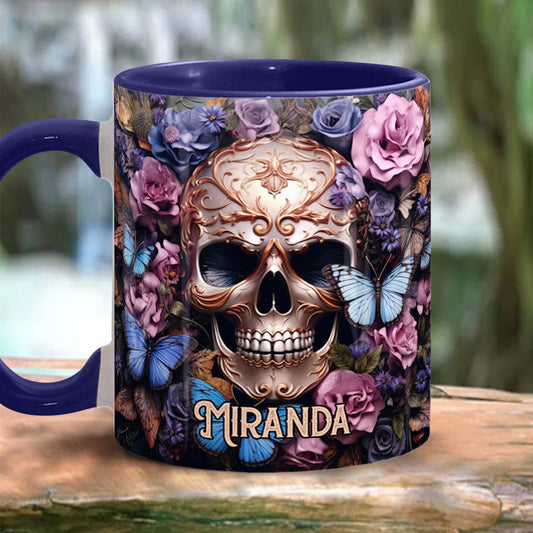 Beauty Of The Dark Skull Roses Butterflies - Personalized Skull Accent Mug