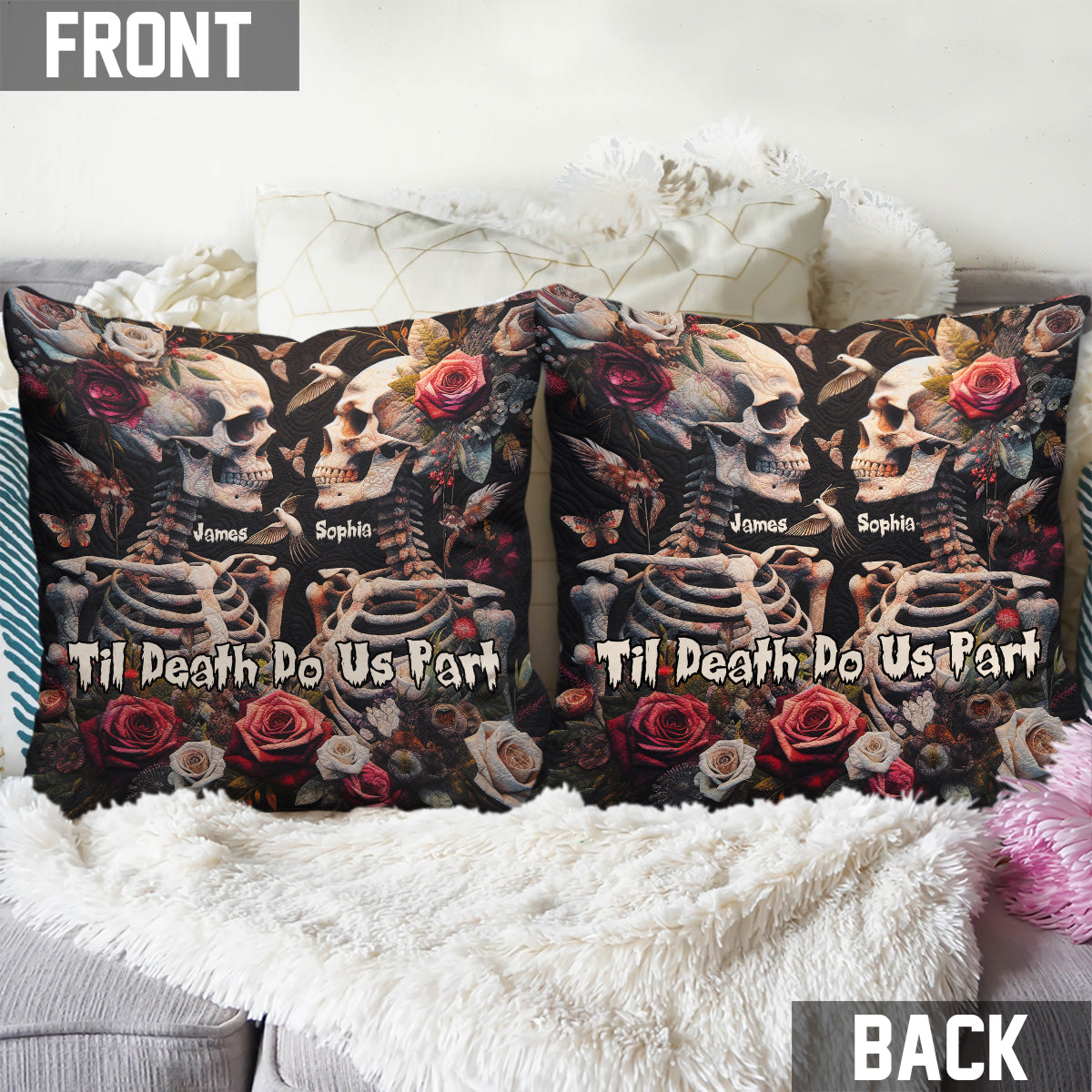 Til Death Do Us Part - Personalized Skull Throw Pillow