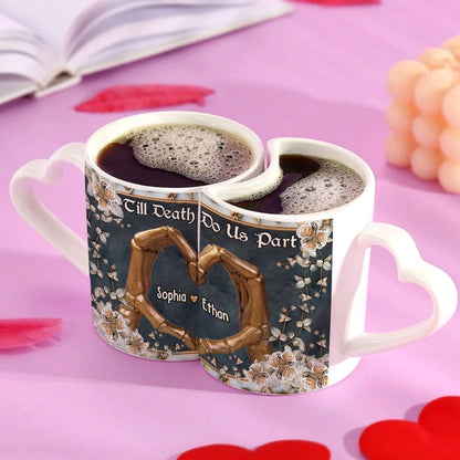 Till Death Do Us Part - Personalized Skull Matching Heart Handle Mug