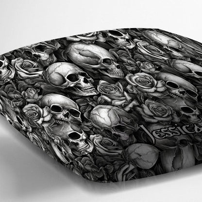 Skull Roses Black And White - Personalized Skull Throw Pillow