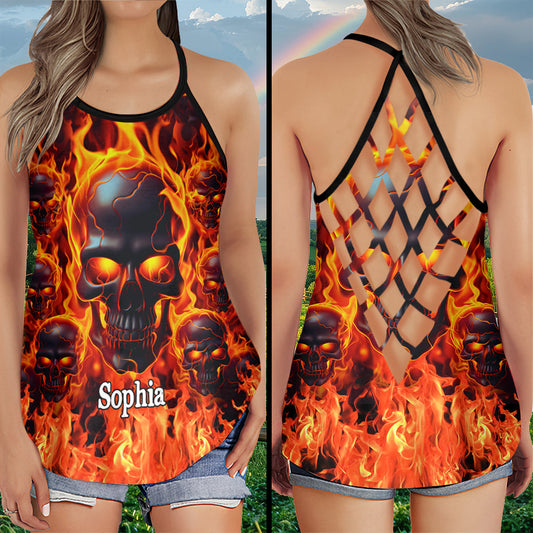 Melted Skull On Fire - Personalized Skull Cross Tank Top