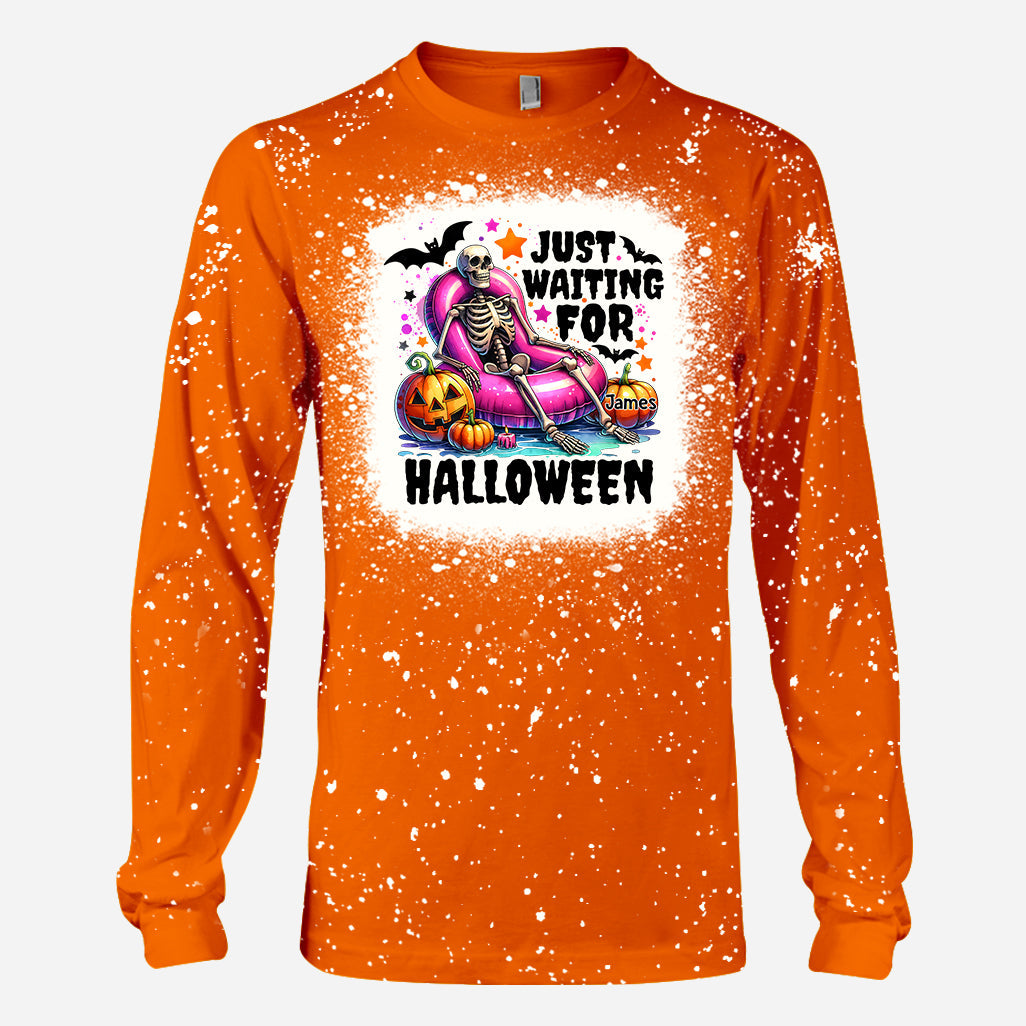 Just Waiting For Halloween - Personalized Skull Bleached T-Shirt