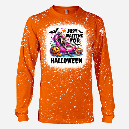 Just Waiting For Halloween - Personalized Skull Bleached T-Shirt