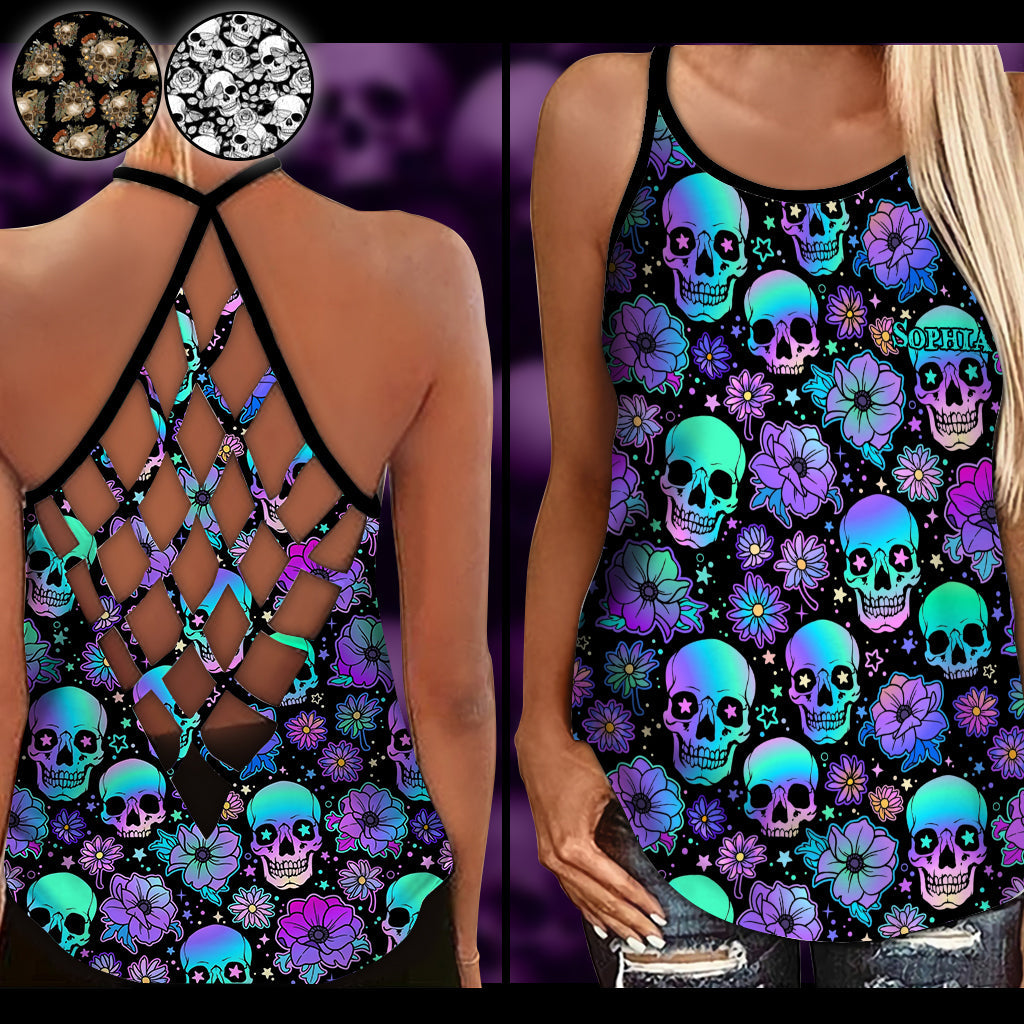 Colorful Skull Pattern - Personalized Skull Cross Tank Top