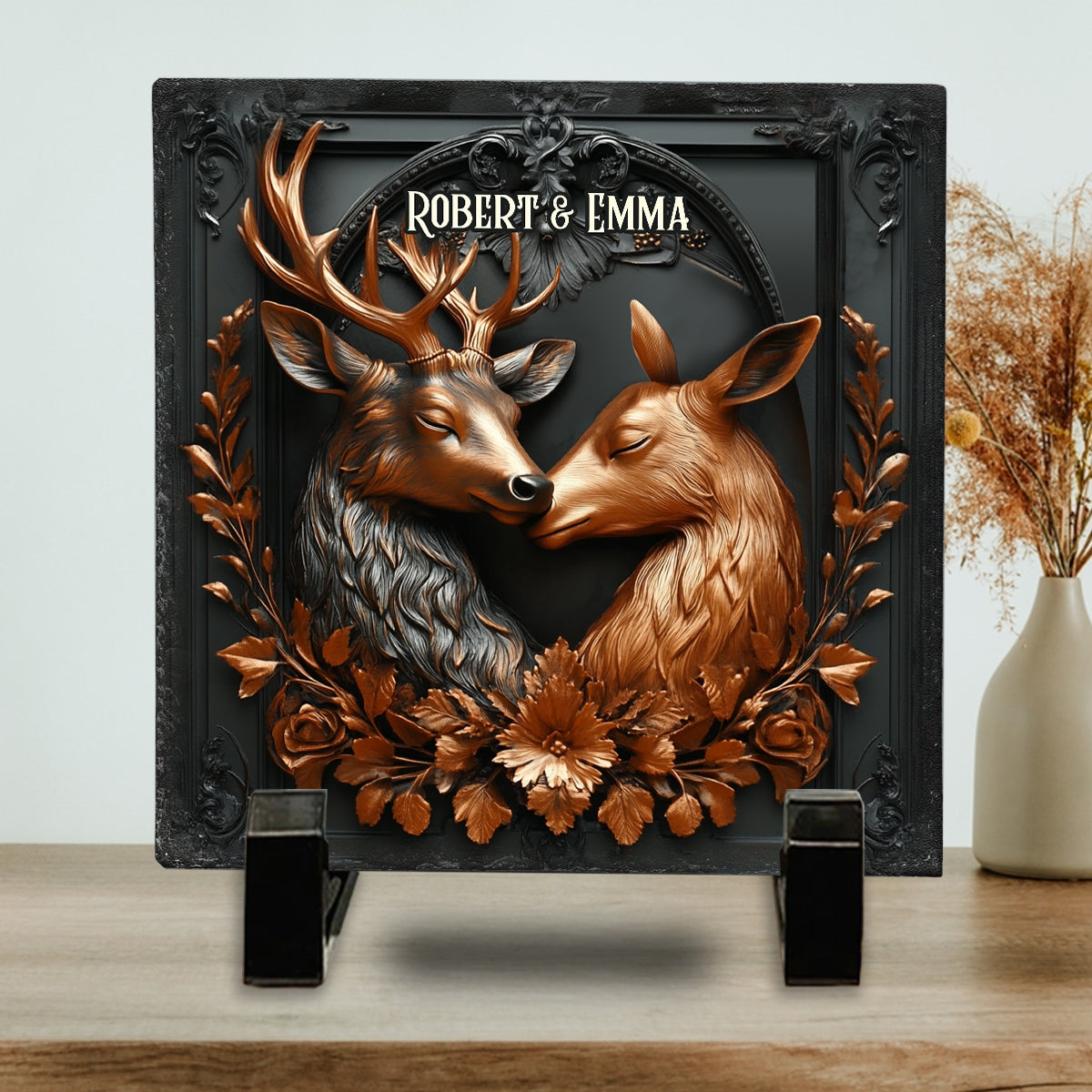 Lovely Deer Couple - Personalized Hunting Square Shaped Stone