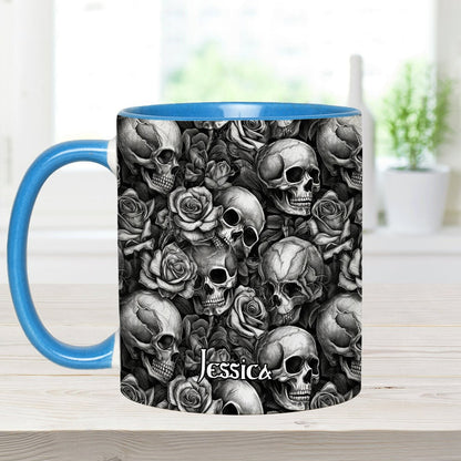 Skull Roses Black And White - Personalized Skull Accent Mug