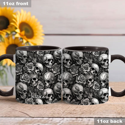 Skull Roses Black And White - Personalized Skull Accent Mug