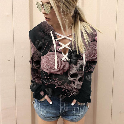 Enchanting Floral & Skull - Personalized Skull Off Shoulder Long Sleeve Dress