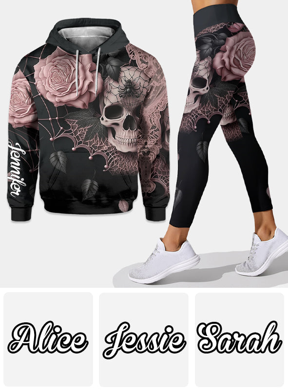 Roses And Skull - Personalized Skull Hoodie and Leggings