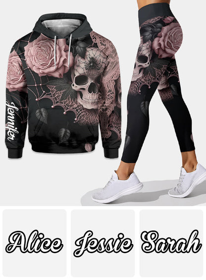 Roses And Skull - Personalized Skull Hoodie and Leggings