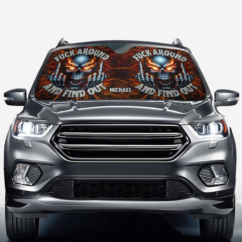 F Around And Find Out Fire Skeleton - Personalized Skull Car Sunshade